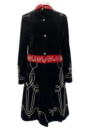 1920s or 1930s Incredible Black Velvet, Cord & Silver Metal Disc Guard Coat