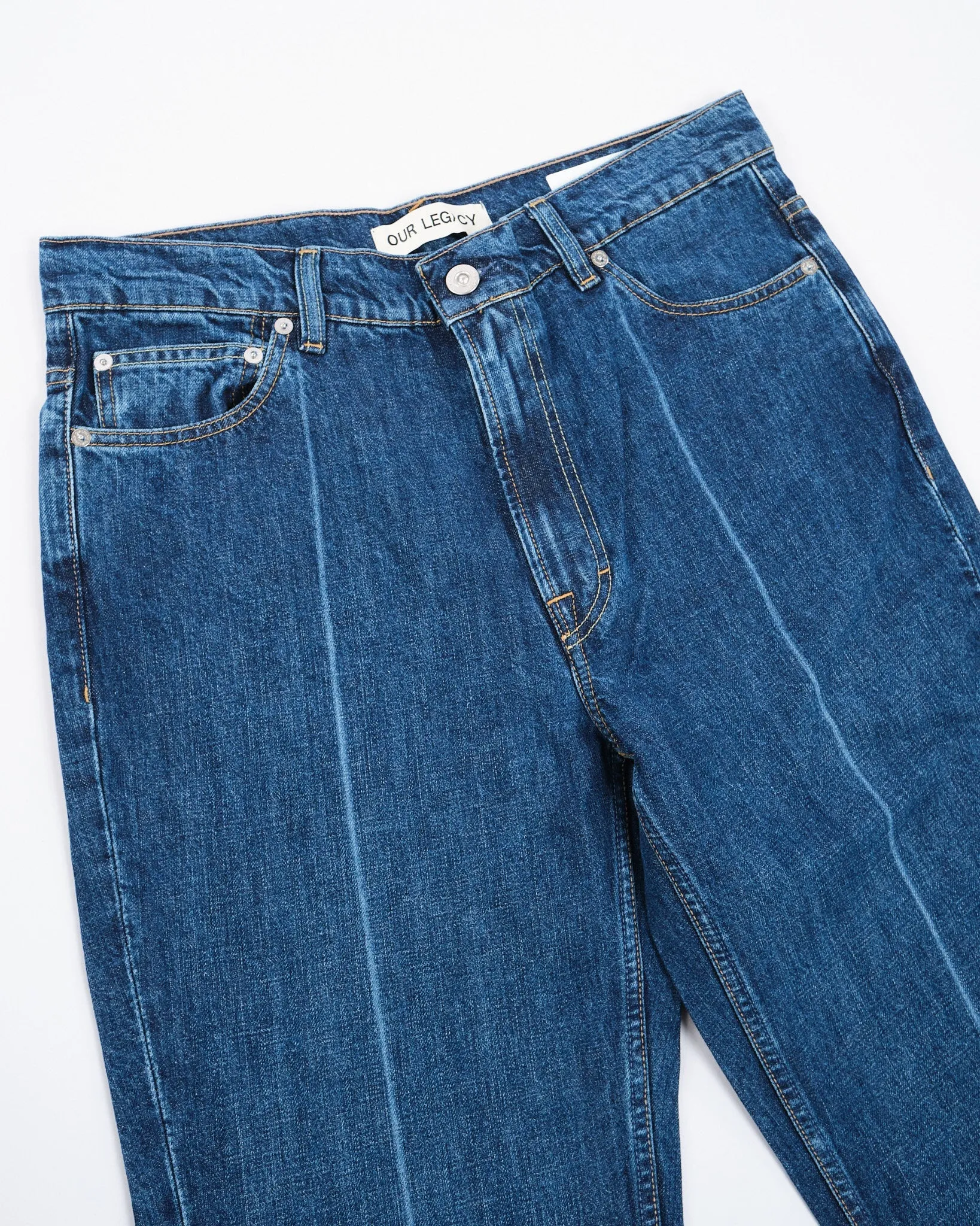 70s Cut Mid Blue Crease Denim