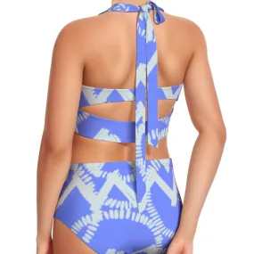 All-Over Print Women's Swimsuit Set With Halter