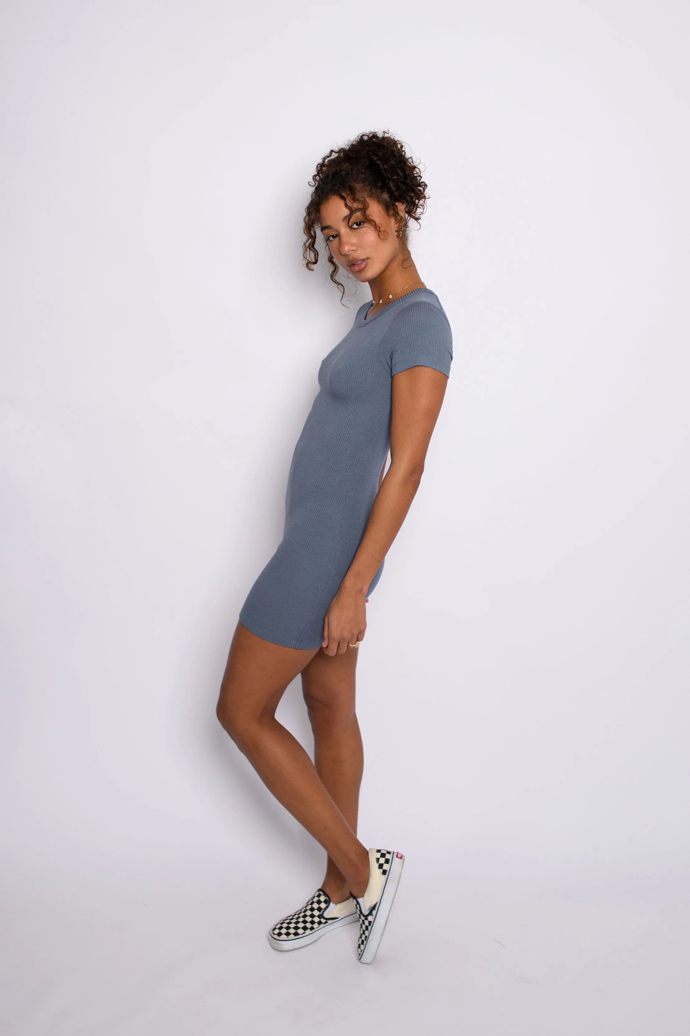 Baby Tee Dress Ribbed - Denim