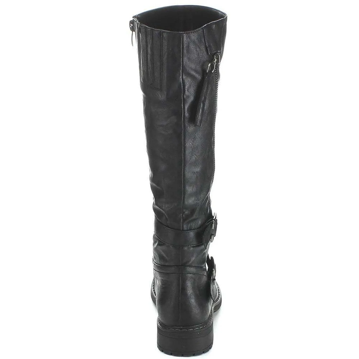 Black Riding Double Ankle Strap Knee-high Women's Vegan Biker Boots