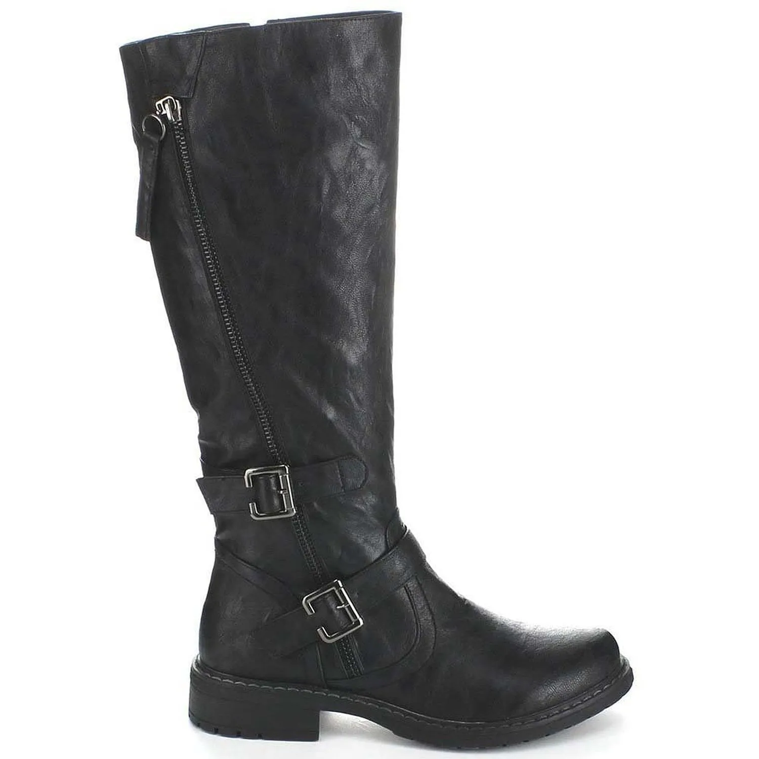 Black Riding Double Ankle Strap Knee-high Women's Vegan Biker Boots