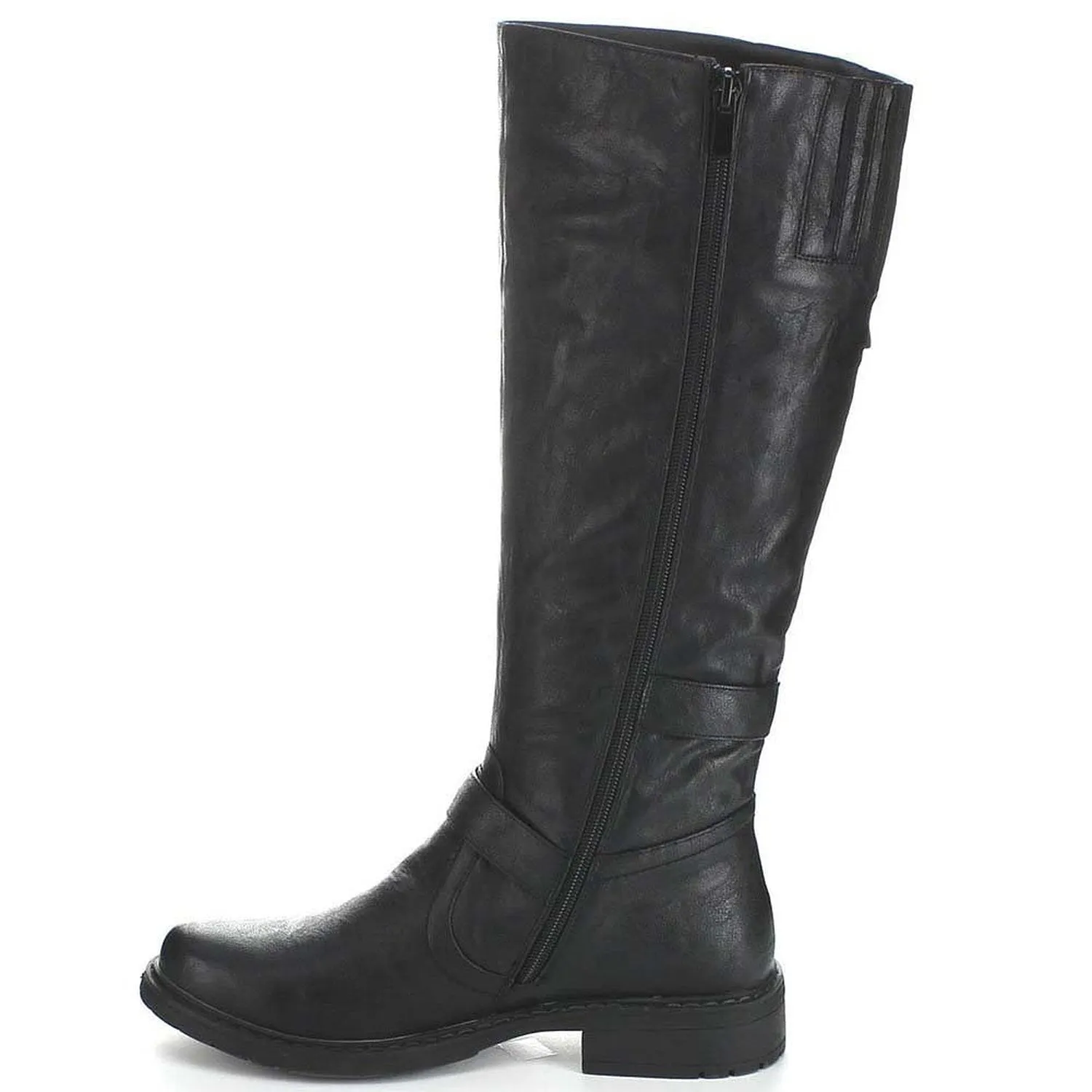 Black Riding Double Ankle Strap Knee-high Women's Vegan Biker Boots