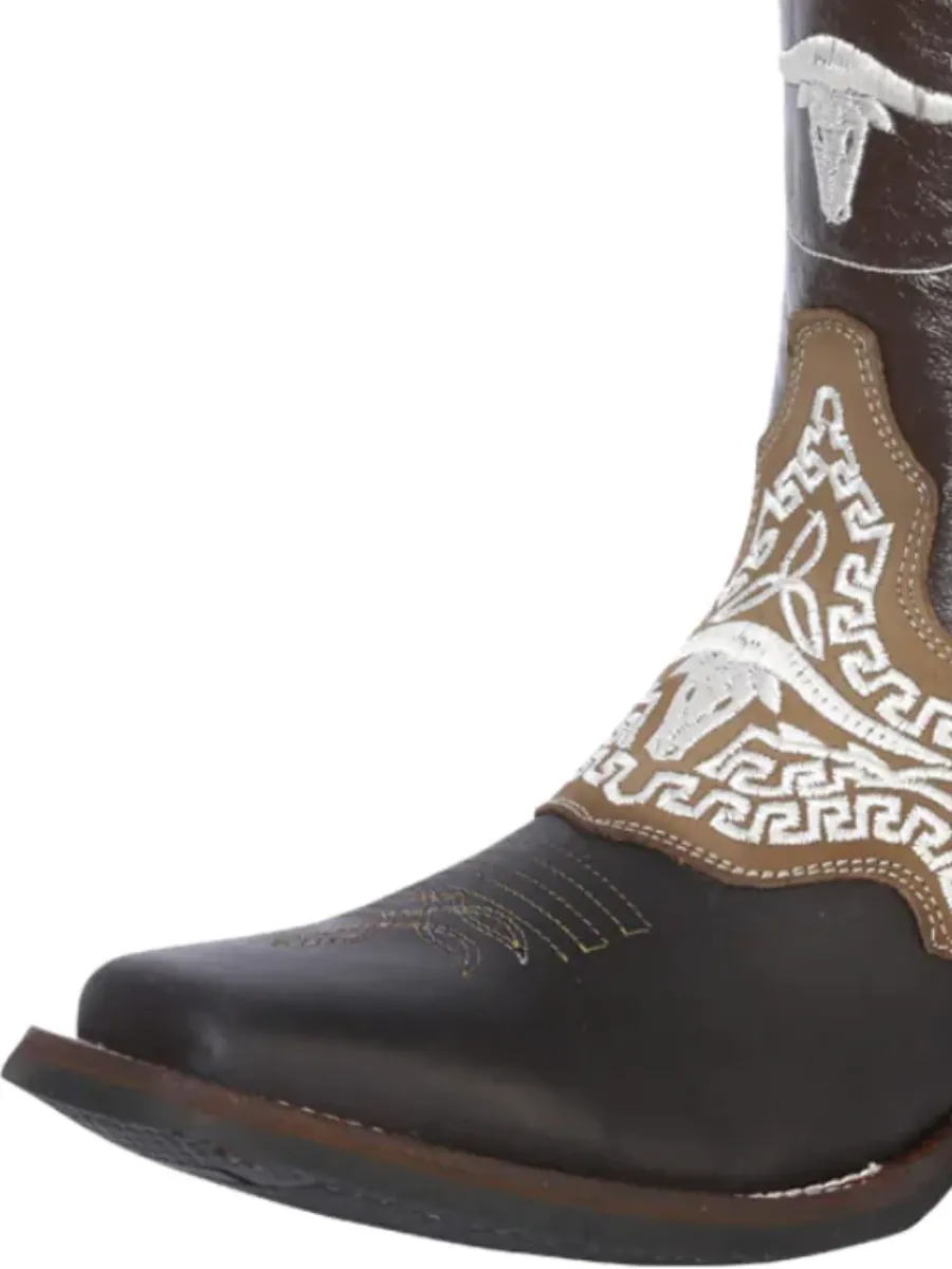 Botas Vaqueras Rodeo con Antifaz Bordado de Piel Genuina para Hombre 'El General' - ID: 33309