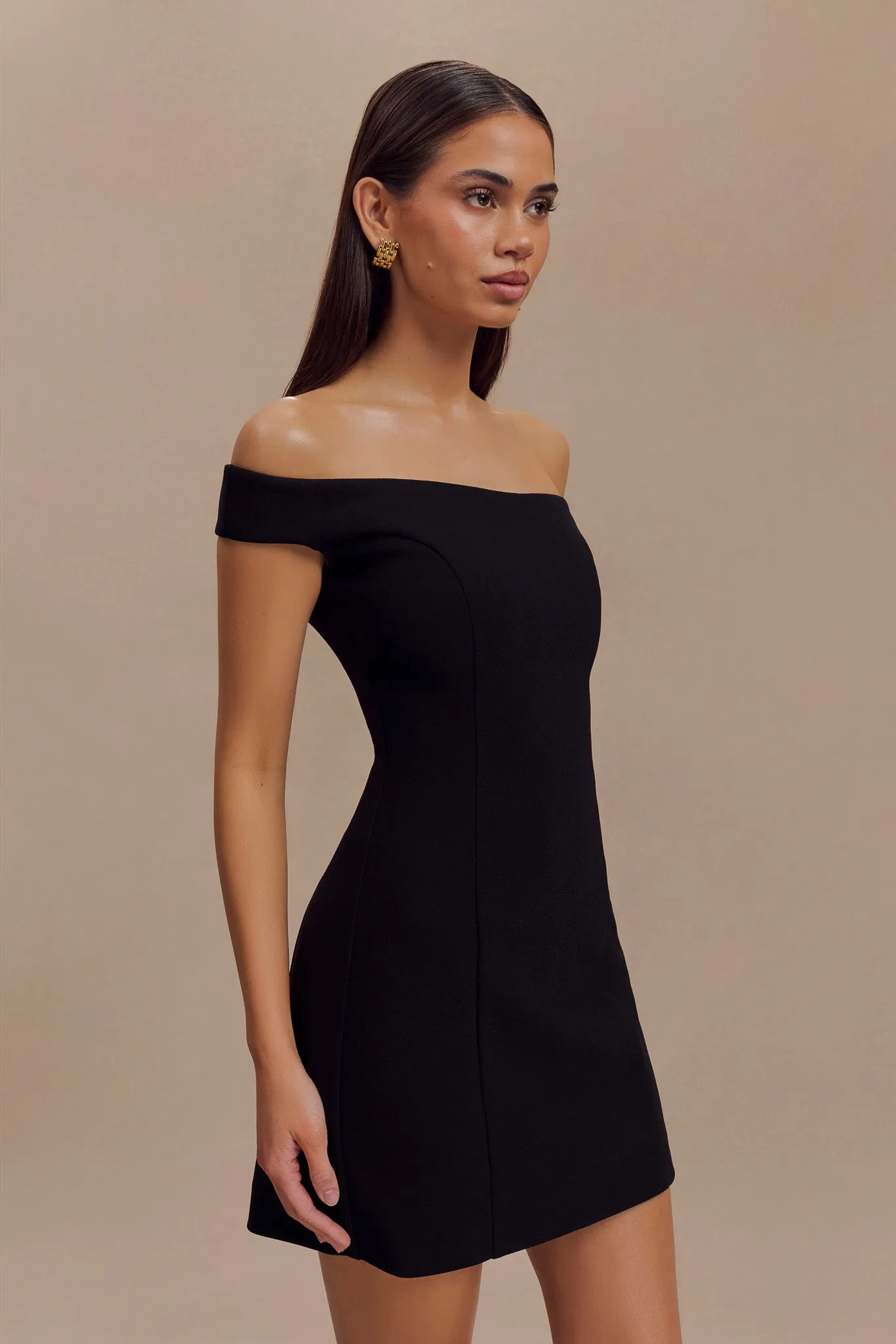 Cassidy Crepe Off Shoulder Mini Dress - Black