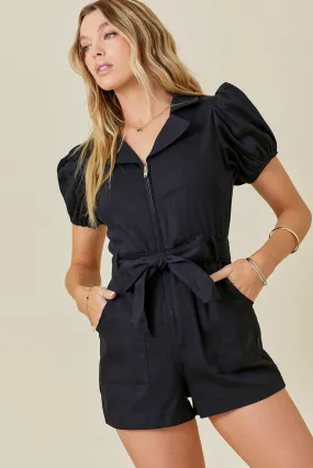 Charlesy Puff sleeve Denim Romper