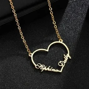 Custom Sterling Silver English / Arabic Names inside Heart Necklace