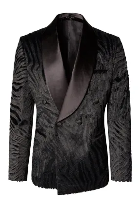 Double Breasted Italian Velvet Tuxedo Jacket- Black Zebra