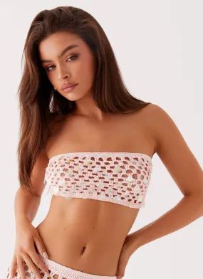 Evissa Crochet Strapless Crop Top - Pink