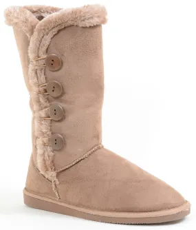 Furry Button Flat Vegan Suede Women's Warm Boots