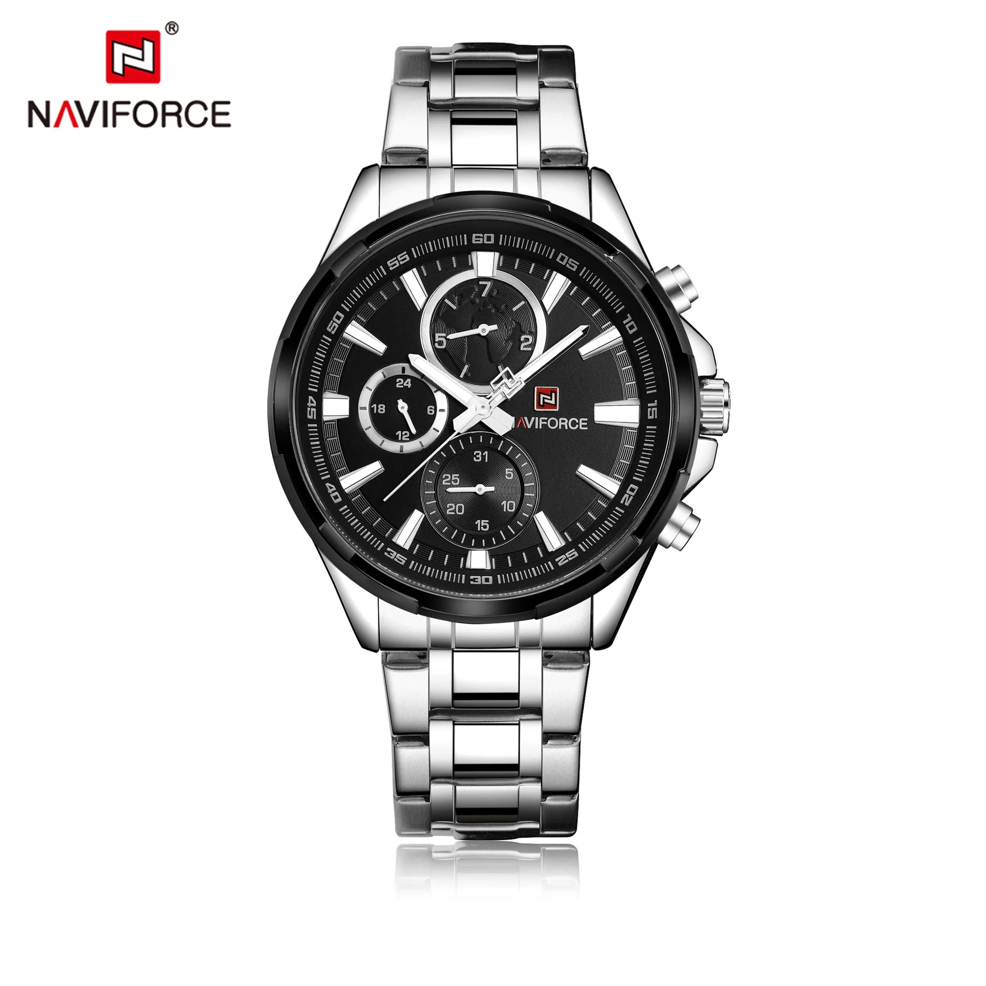 NAVIFORCE Watch for Men Military Sport Stainless Steel Strap Waterproof with 24 Hour Date Display Wristwatch NF9089S