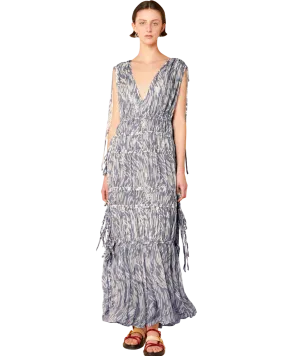 Size 0 (6) - Lee Mathews Zola Tiered Ruched Printed Silk-Georgette Maxi Dress