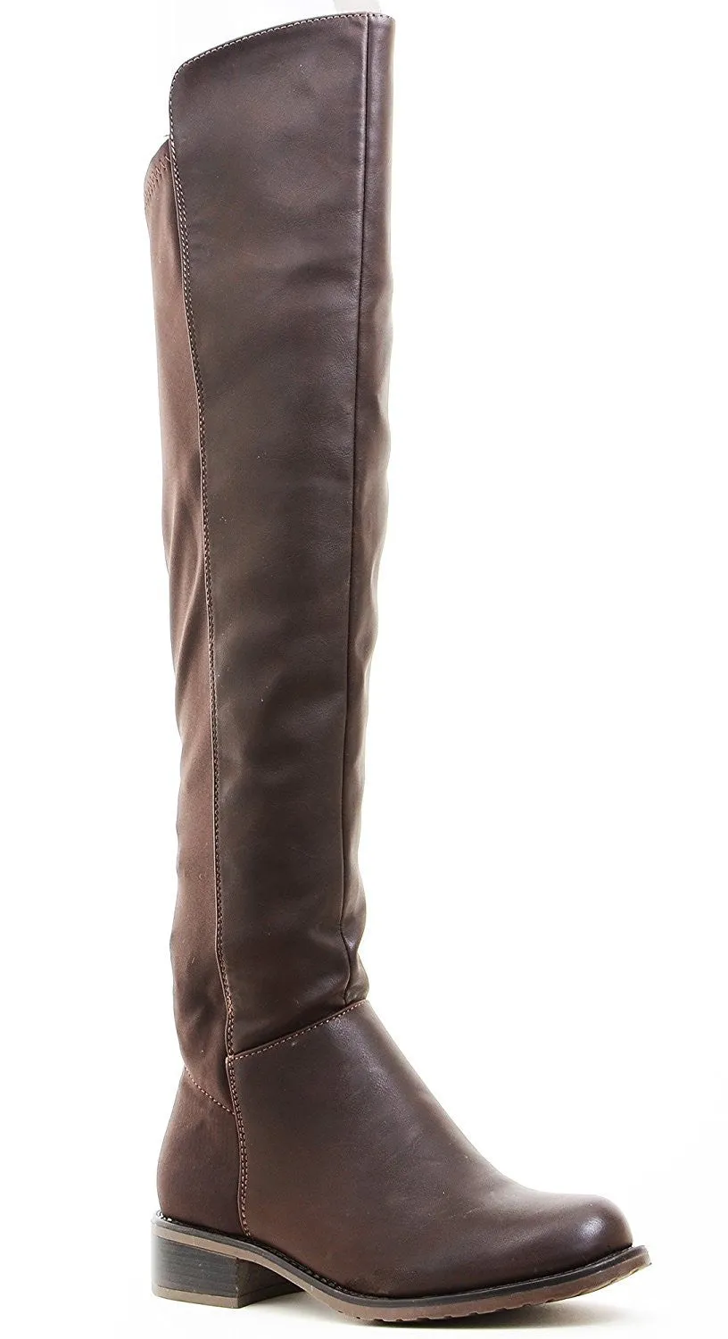 Stretchy Brown Faux Leather Over the Knee Riding Women's Boots