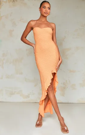 Textured bandeau asymmetric frill hem midaxi dress in orange