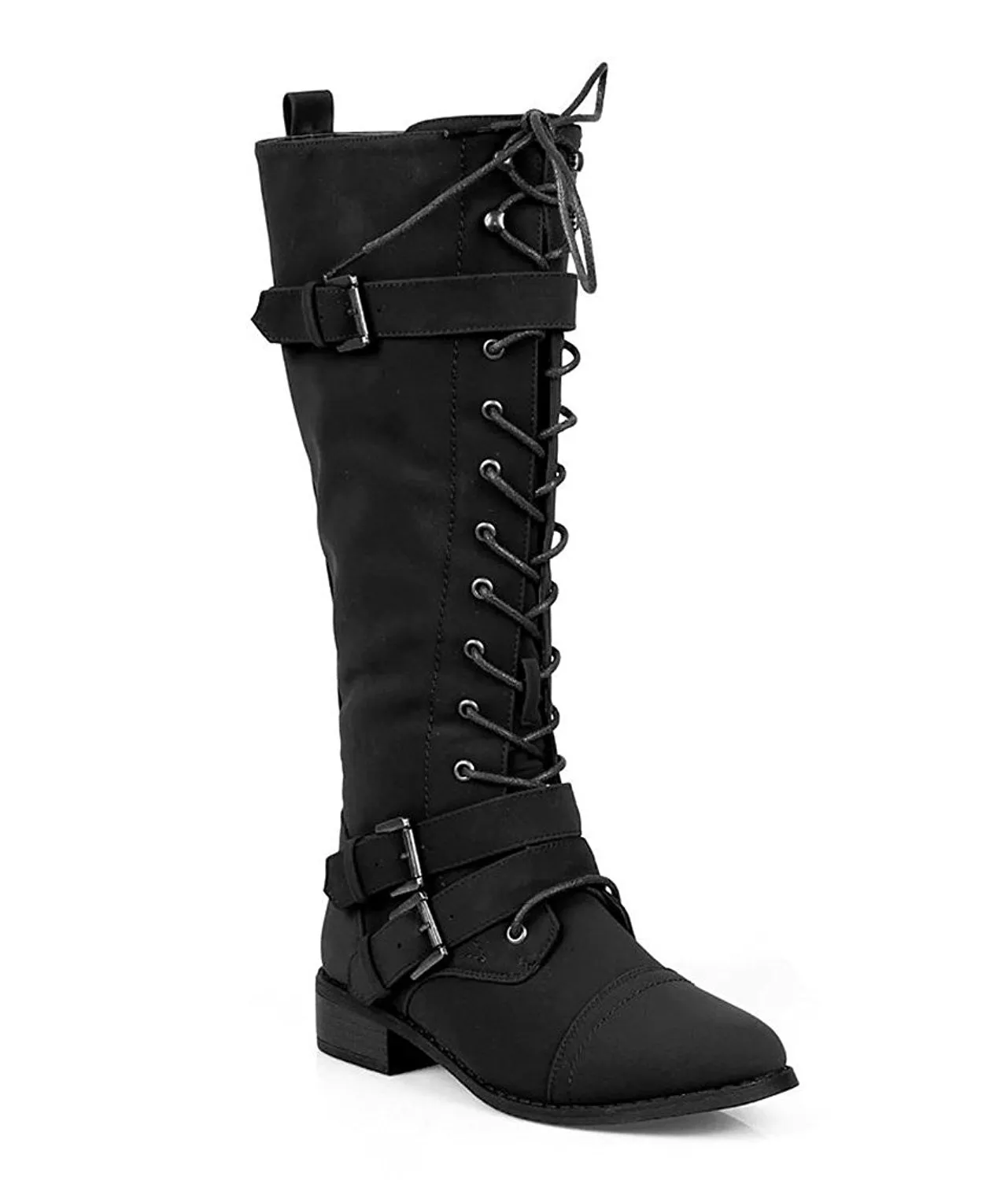 Vegan Leatherette Knee High Lace Up Harness Moto Women's Boot