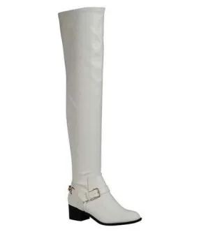 White Ankle Chain Buckle Thigh High Riding Boot