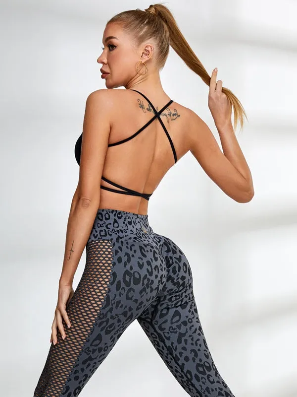 ZASUWA Female Cross Beautify Back Leopard Net Scrunch Bum Tracksuit